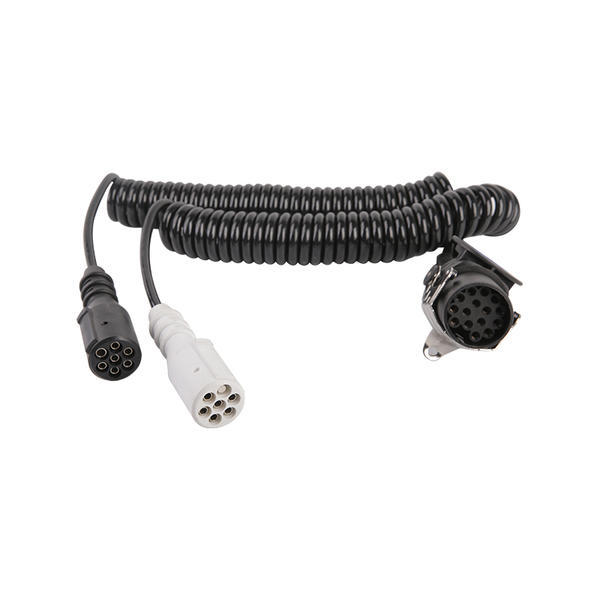 Cuộn dây xoắn ốc PU 7 cực, một là phích cắm 15 chân, hai cực còn lại là phích cắm nhựa 24v, chiều dài cáp 1m,2m,3m..JH047-G
