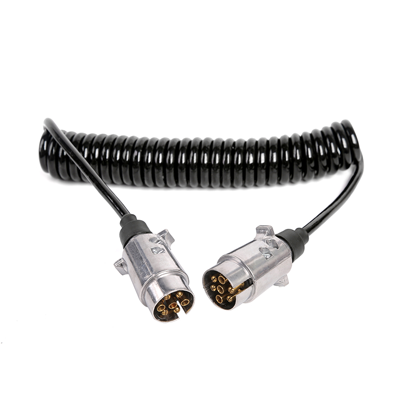 Cuộn dây xoắn ốc PU 7 cực màu đen, 2 phích cắm JH01 5, Cáp dài 1m,2m,3m.....JH020-A