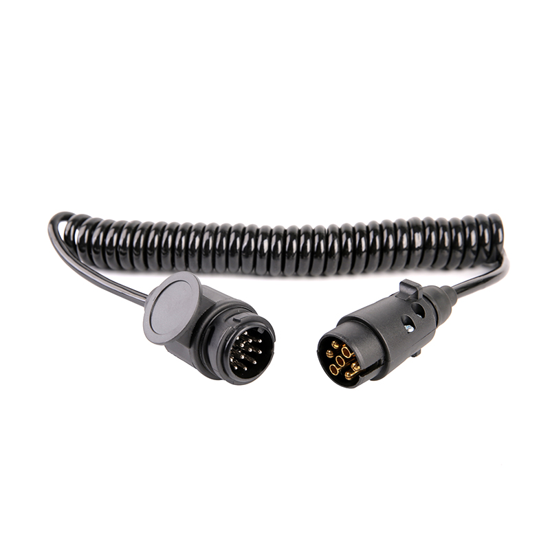Cuộn dây xoắn ốc PU 7 cực màu đen, 2 phích cắm JH003, JH008, Cáp dài 1m,2m,3m.....JH020-C